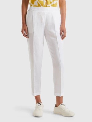 Zdjęcie produktu Benetton, Regular Fit Pure Linen Trousers, size XS, White, Women United Colors of Benetton