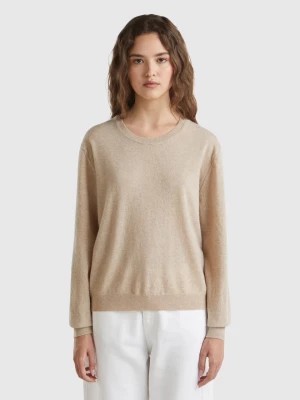 Zdjęcie produktu Benetton, Relaxed Fit Pure Merino Wool Sweater, size L, Beige, Women United Colors of Benetton