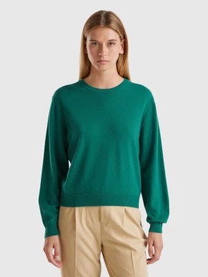 Zdjęcie produktu Benetton, Relaxed Fit Pure Merino Wool Sweater, size L, Dark Green, Women United Colors of Benetton