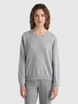 Zdjęcie produktu Benetton, Relaxed Fit Pure Merino Wool Sweater, size S, Light Gray, Women United Colors of Benetton