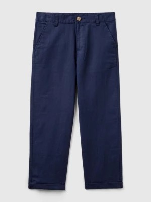 Zdjęcie produktu Benetton, Relaxed Fit Trousers In Linen Blend, size 2XL, Dark Blue, Kids United Colors of Benetton