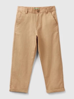 Zdjęcie produktu Benetton, Relaxed Fit Trousers In Linen Blend, size 3XL, Camel, Kids United Colors of Benetton