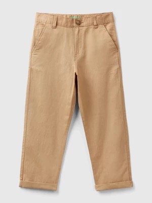 Zdjęcie produktu Benetton, Relaxed Fit Trousers In Linen Blend, size S, Camel, Kids United Colors of Benetton
