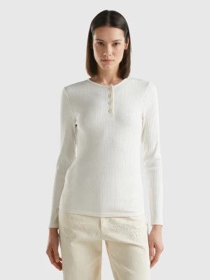Zdjęcie produktu Benetton, Ribbed Henley T-shirt, size XL, Creamy White, Women United Colors of Benetton