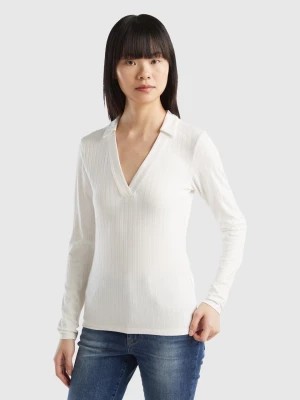 Zdjęcie produktu Benetton, Ribbed T-shirt With Collar, size M, Creamy White, Women United Colors of Benetton
