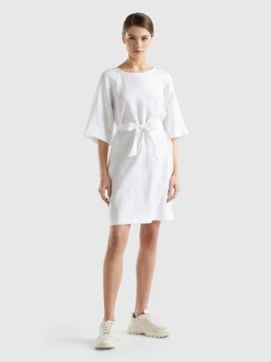 Zdjęcie produktu Benetton, Short Dress In Pure Linen, size L, White, Women United Colors of Benetton