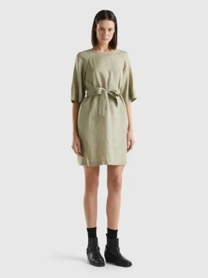 Zdjęcie produktu Benetton, Short Dress In Pure Linen, size XL, Light Green, Women United Colors of Benetton