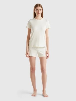 Zdjęcie produktu Benetton, Short Pyjamas In Stretch Cotton Blend, size L, Creamy White, Women United Colors of Benetton