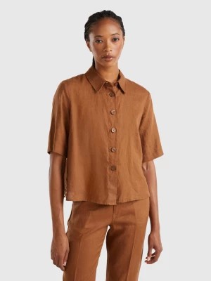 Zdjęcie produktu Benetton, Short Shirt In Pure Linen, size L, Brown, Women United Colors of Benetton