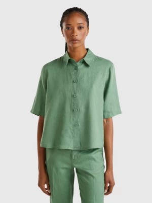 Zdjęcie produktu Benetton, Short Shirt In Pure Linen, size L, Green, Women United Colors of Benetton