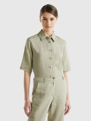 Zdjęcie produktu Benetton, Short Shirt In Pure Linen, size L, Light Green, Women United Colors of Benetton