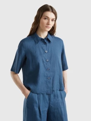 Zdjęcie produktu Benetton, Short Shirt In Pure Linen, size M, Blue, Women United Colors of Benetton