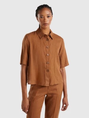 Zdjęcie produktu Benetton, Short Shirt In Pure Linen, size XL, Brown, Women United Colors of Benetton