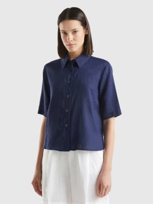 Zdjęcie produktu Benetton, Short Shirt In Pure Linen, size XXS, Dark Blue, Women United Colors of Benetton