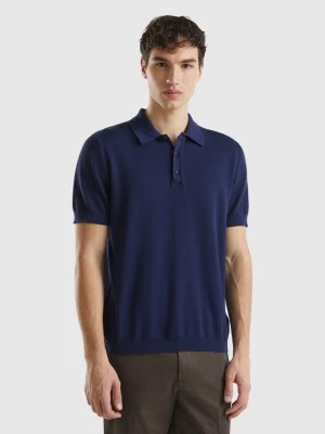 Zdjęcie produktu Benetton, Short Sleeve Knit Polo, size L, Dark Blue, Men United Colors of Benetton