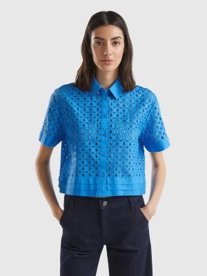 Zdjęcie produktu Benetton, Short Sleeve Shirt In Broderie Anglaise, size S, Blue, Women United Colors of Benetton