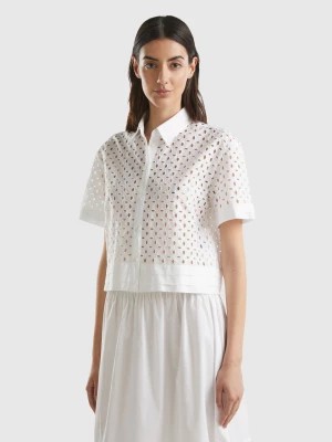 Zdjęcie produktu Benetton, Short Sleeve Shirt In Broderie Anglaise, size XXS, White, Women United Colors of Benetton