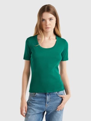 Zdjęcie produktu Benetton, Short Sleeve T-shirt In Long Fiber Cotton, size S, Dark Green, Women United Colors of Benetton