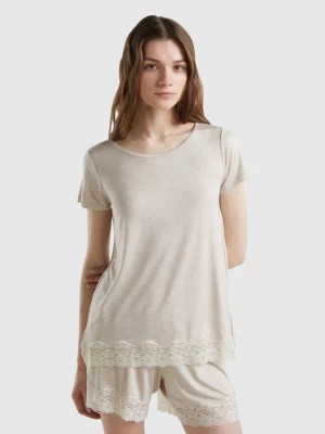 Zdjęcie produktu Benetton, Short Sleeve T-shirts With Lace, size S, Beige, Women United Colors of Benetton