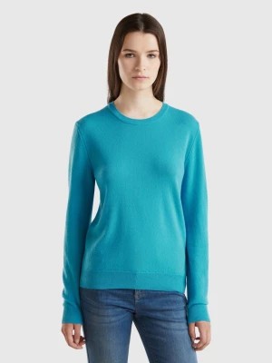 Zdjęcie produktu Benetton, Sky Blue Crew Neck Sweater In Pure Merino Wool, size L, Light Blue, Women United Colors of Benetton