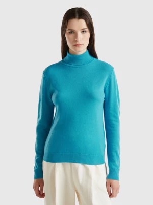 Zdjęcie produktu Benetton, Sky Blue Turtleneck Sweater In Pure Merino Wool, size XL, Light Blue, Women United Colors of Benetton