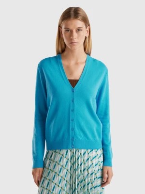 Zdjęcie produktu Benetton, Sky Blue V-neck Cardigan In Pure Merino Wool, size L, Light Blue, Women United Colors of Benetton