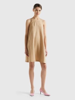 Zdjęcie produktu Benetton, Sleeveless Dress In Pure Linen, size L, Camel, Women United Colors of Benetton