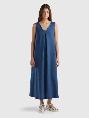 Zdjęcie produktu Benetton, Sleeveless Dress In Pure Linen, size M, Air Force Blue, Women United Colors of Benetton