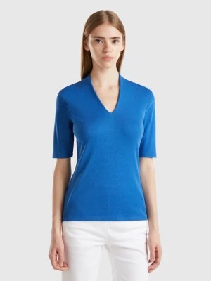 Zdjęcie produktu Benetton, Slim Fit T-shirt In Long Fiber Cotton, size L, Air Force Blue, Women United Colors of Benetton