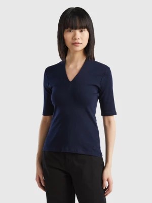 Zdjęcie produktu Benetton, Slim Fit T-shirt In Long Fiber Cotton, size M, Dark Blue, Women United Colors of Benetton