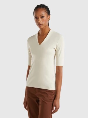 Zdjęcie produktu Benetton, Slim Fit T-shirt In Long Fiber Cotton, size XL, Beige, Women United Colors of Benetton