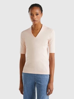 Zdjęcie produktu Benetton, Slim Fit T-shirt In Long Fiber Cotton, size XL, Soft Pink, Women United Colors of Benetton