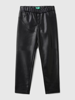 Zdjęcie produktu Benetton, Slim Fit Trousers In Imitation Leather Fabric, size 98, Black, Kids United Colors of Benetton