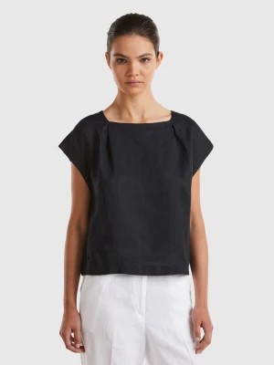 Zdjęcie produktu Benetton, Square Neck Blouse In Pure Linen, size XL, Black, Women United Colors of Benetton