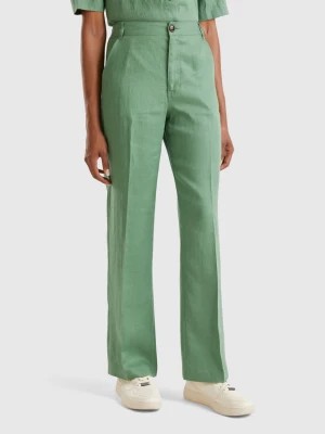 Zdjęcie produktu Benetton, Straight Leg Trousers In Pure Linen, size , Green, Women United Colors of Benetton