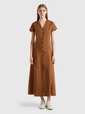 Zdjęcie produktu Benetton, Stretch Cotton And Linen Blend Dress, size L, Brown, Women United Colors of Benetton