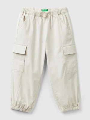 Zdjęcie produktu Benetton, Stretch Cotton Cargo Trousers, size 116, Creamy White, Kids United Colors of Benetton