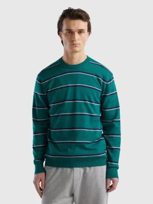 Zdjęcie produktu Benetton, Striped 100% Cotton Sweater, size L, Dark Green, Men United Colors of Benetton