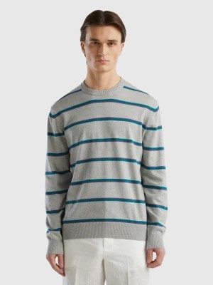 Zdjęcie produktu Benetton, Striped 100% Cotton Sweater, size S, Light Gray, Men United Colors of Benetton