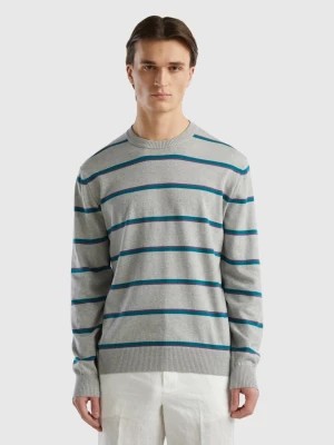 Zdjęcie produktu Benetton, Striped 100% Cotton Sweater, size XXL, Light Gray, Men United Colors of Benetton