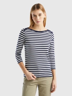 Zdjęcie produktu Benetton, Striped 3/4 Sleeve T-shirt In 100% Cotton, size L, Dark Blue, Women United Colors of Benetton