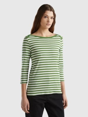 Zdjęcie produktu Benetton, Striped 3/4 Sleeve T-shirt In 100% Cotton, size L, Green, Women United Colors of Benetton