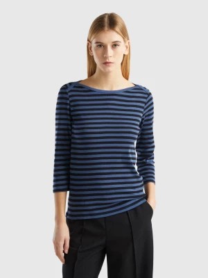 Zdjęcie produktu Benetton, Striped 3/4 Sleeve T-shirt In 100% Cotton, size S, Air Force Blue, Women United Colors of Benetton