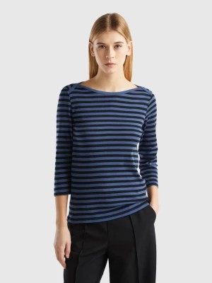Zdjęcie produktu Benetton, Striped 3/4 Sleeve T-shirt In 100% Cotton, size XS, Air Force Blue, Women United Colors of Benetton