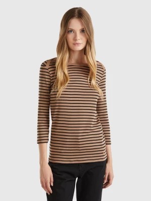 Zdjęcie produktu Benetton, Striped 3/4 Sleeve T-shirt In Pure Cotton, size M, Camel, Women United Colors of Benetton