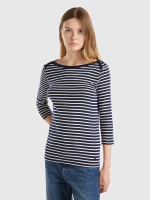 Zdjęcie produktu Benetton, Striped 3/4 Sleeve T-shirt In Pure Cotton, size XL, Dark Blue, Women United Colors of Benetton