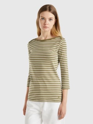 Zdjęcie produktu Benetton, Striped 3/4 Sleeve T-shirt In Pure Cotton, size XL, Military Green, Women United Colors of Benetton