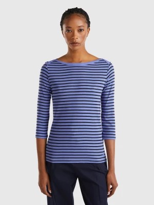 Zdjęcie produktu Benetton, Striped 3/4 Sleeve T-shirt In Pure Cotton, size XL, Periwinkle, Women United Colors of Benetton