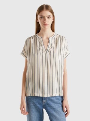 Zdjęcie produktu Benetton, Striped Blouse In Pure Viscose, size S, Creamy White, Women United Colors of Benetton