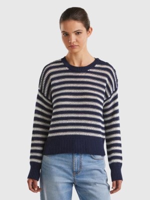 Zdjęcie produktu Benetton, Striped Boxy Fit Sweater, size L, Dark Blue, Women United Colors of Benetton